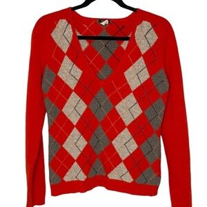 J. Crew Red & Gray Diamond pattern Argyle wool Cashmere , EUC sweater, sz M